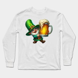St Patricks Day Gnome Drinking Beer Long Sleeve T-Shirt